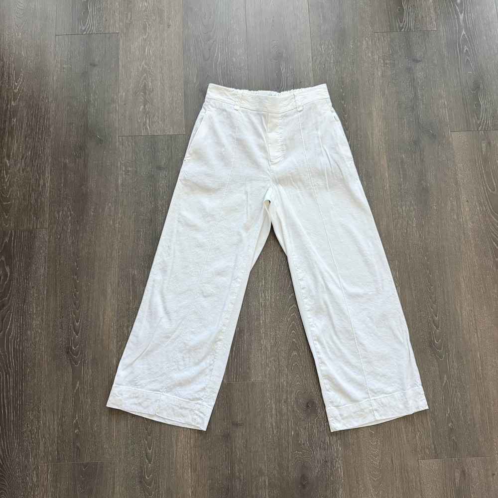Vince Joan High Rise Linen Blend Pants Medium White Quiet Luxury Minimalist